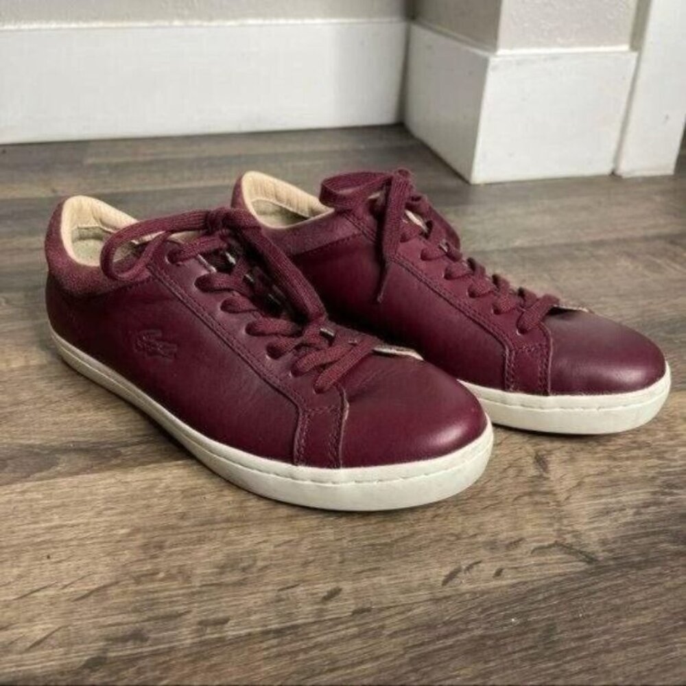 Lacoste Burgundy Woman's Sneakers Low Top Leather Sneakers Size 8 - Picture 3 of 13